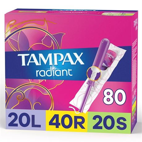 Tampax Radiant Tampons Trio Pack Light/Regular/Super Unscented (80 Count)
