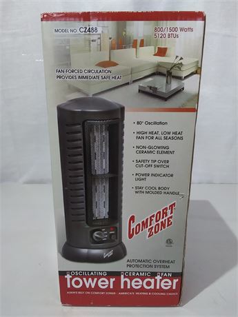 Comfort Zone 800/1500 Watt Oscillating Ceramic Tower Heater