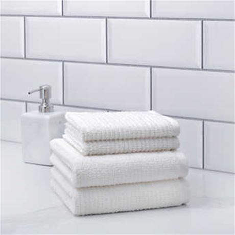 Threadable 4-piece Textured Hand Towel and Washcloth Set, White
