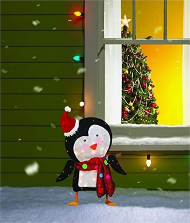 ProductWorks 32-Inch Pre-Lit 3D Victoria Hutto Penguin Christmas Yard Decoration