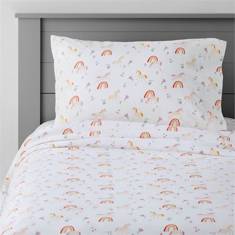 Pillowfort Unicorn Floral Pink Sheet Set, Queen