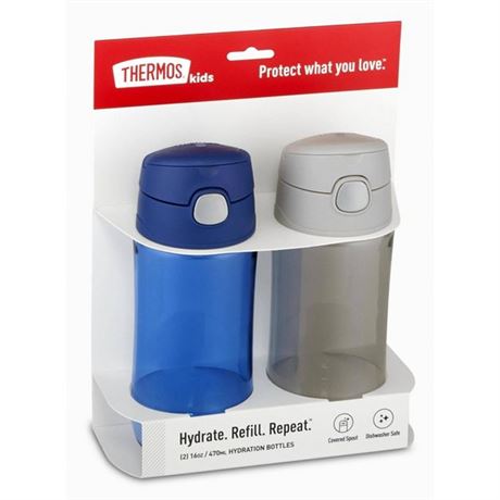 Thermos Blue & Silver 16oz Plastic Hydration Bottle - 2pk