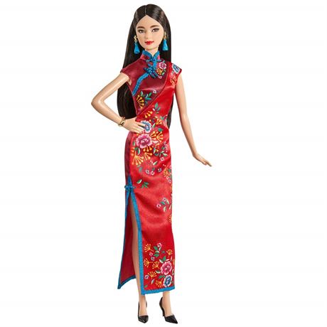 Barbie Signature Lunar New Year Doll (12" Brunette) w/ Red Satin Cheongsam Dress