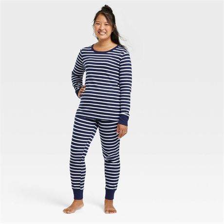 2 Sets - Women's Striped 100% Cotton Matching Long-Sleeve Pajama Set - Small