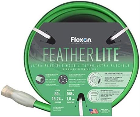 Flexon Featherlite 5/8 x 50 Flexible Garden Hose, 50 ft, Green