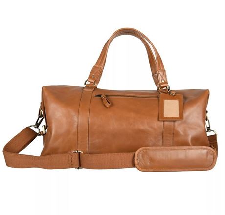 Luxury Genuine Leather Duffel Bag by Savi Leathers (Tan)