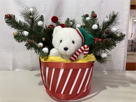 Hand Crafted Teddy Bear Christmas Basket