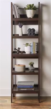 allen + roth Dark Walnut 5-Shelf Ladder Bookcase (20.5-in W x 72-in H x 18-in D)