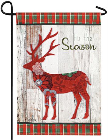 Linen Tis The Season Reindeer Decorative Garden Flag - Evergreen