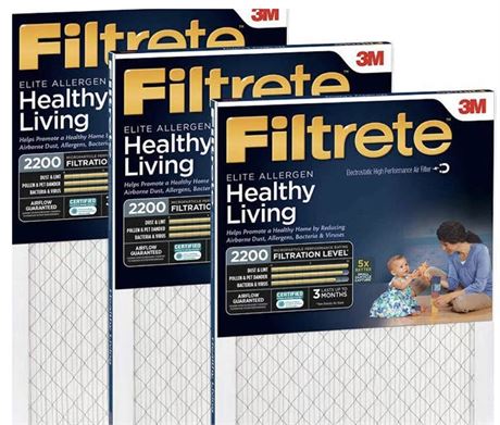Filtrete Healthy Living Elite Allergen Reduction Filter MPR 2200 16x20x1 -3 PACK