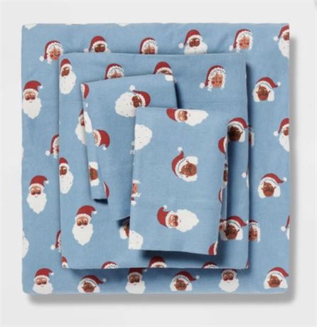 Holiday Pattern Flannel Twin Sheet Set Santa - Wondershop