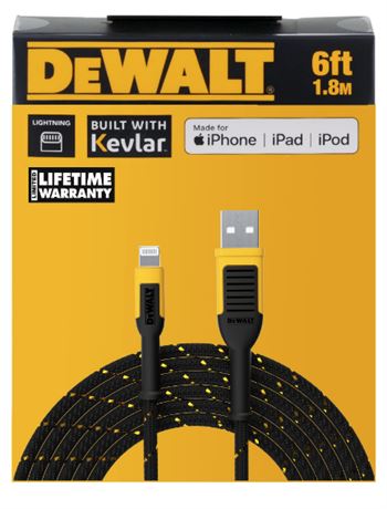 DEWALT Lightning to USB Cable — Reinforced Braided Cable for Lightning — Charger