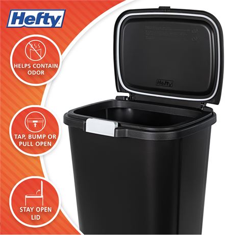 Hefty 13.3 Gallon Trash Can, Plastic Odor Block Touch Top Kitchen Trash Can