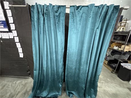 Pair of teal velvet curtains