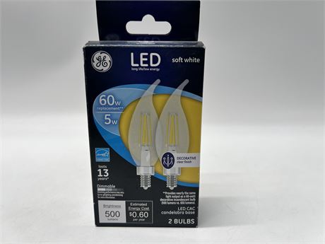 GE LED 60w Dimmable Candelabra Lightbulbs