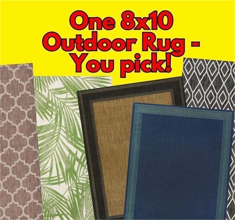 One 8x10 Outdoor Rug - You Pick Design!