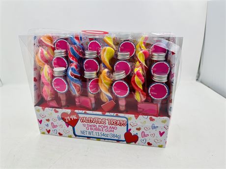 Valentines 24PK Swirl Pops and Bubble Gum
