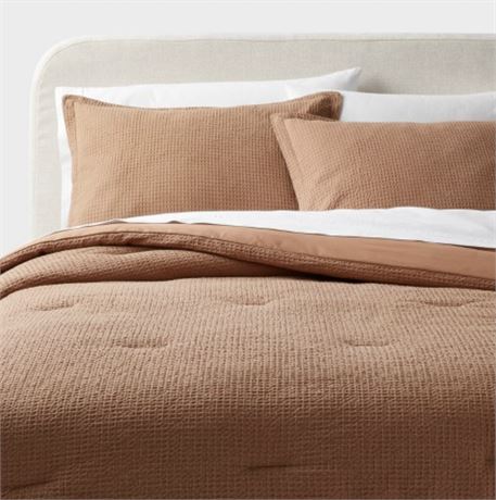 Full/Queen Washed Waffle Weave Comforter and Sham Set Camel - Threshold™