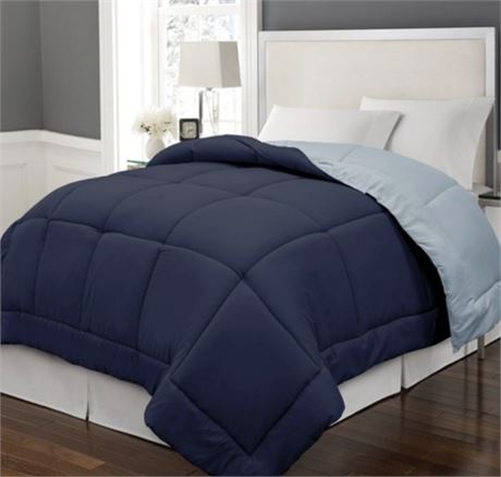 Twin Reversible Microfiber Down Alternative Comforter Navy/Light Blue