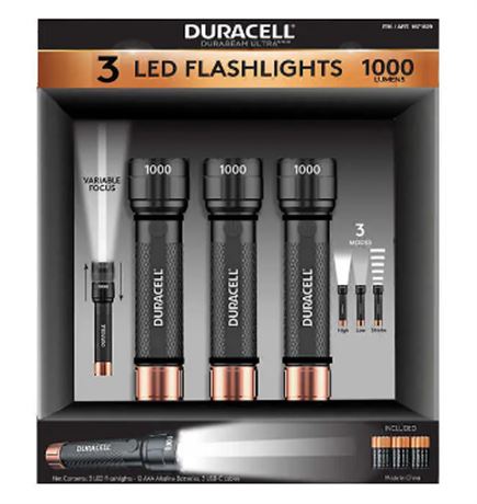 Duracell 1000LM 4AAA LED Flashlight, 3-pack